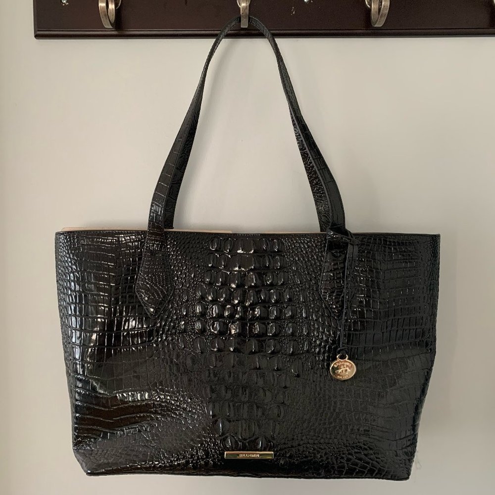 Brahmin Athena Black Melbourne Genuine Leather Tote